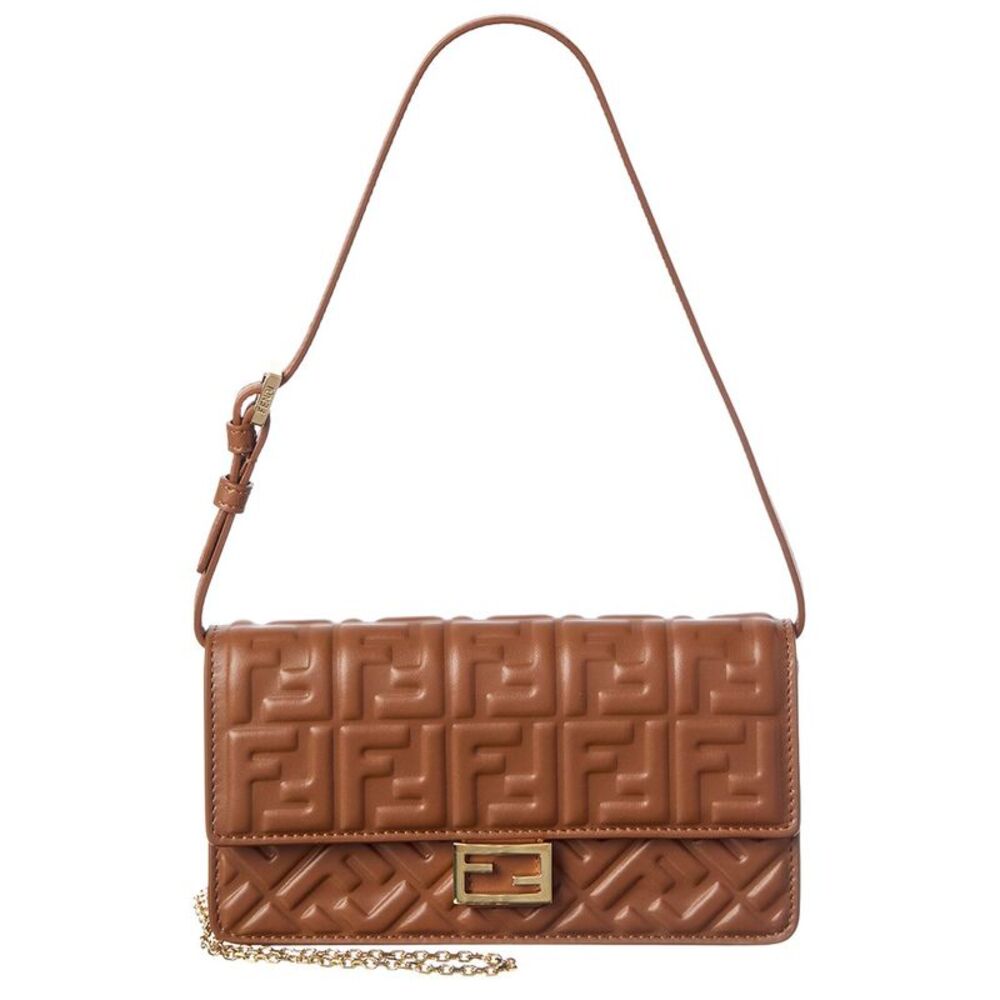Fendi Baguette Leather Shoulder Bag, Brown